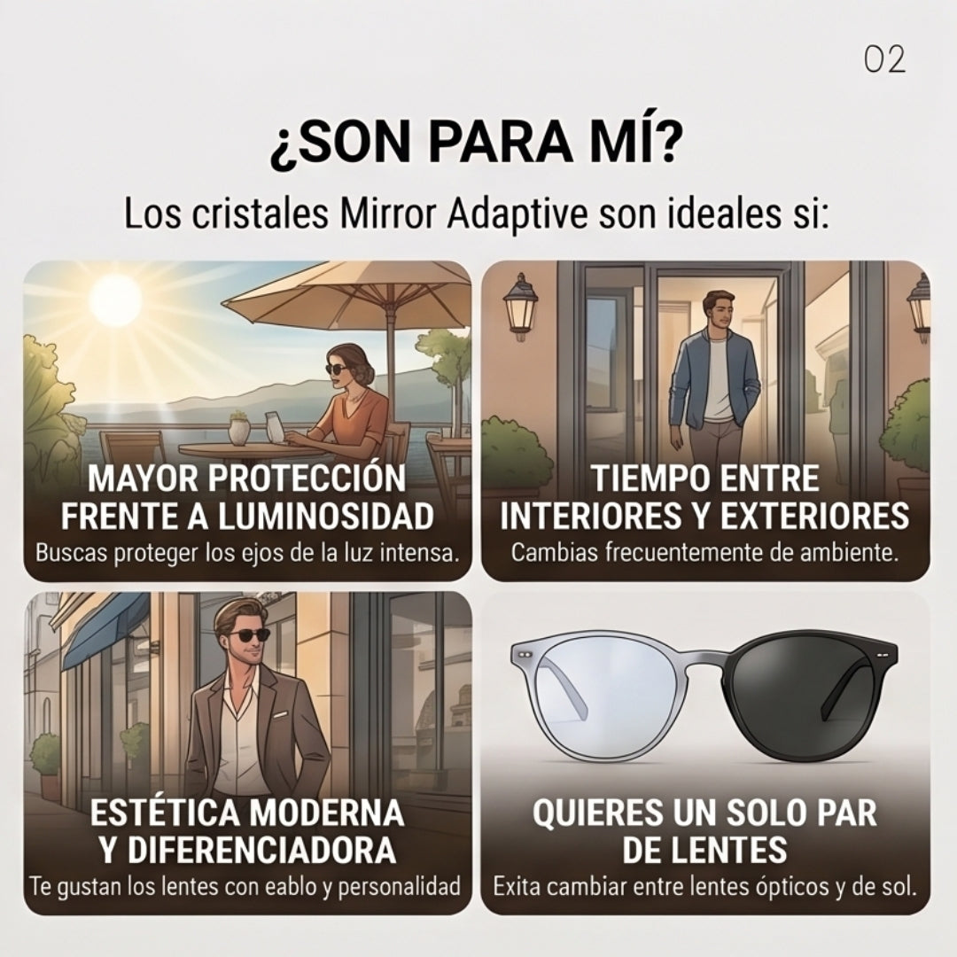 Mirror Adaptive | Fotocromático + Espejado. Dos tecnologías, una experiencia visual superior.