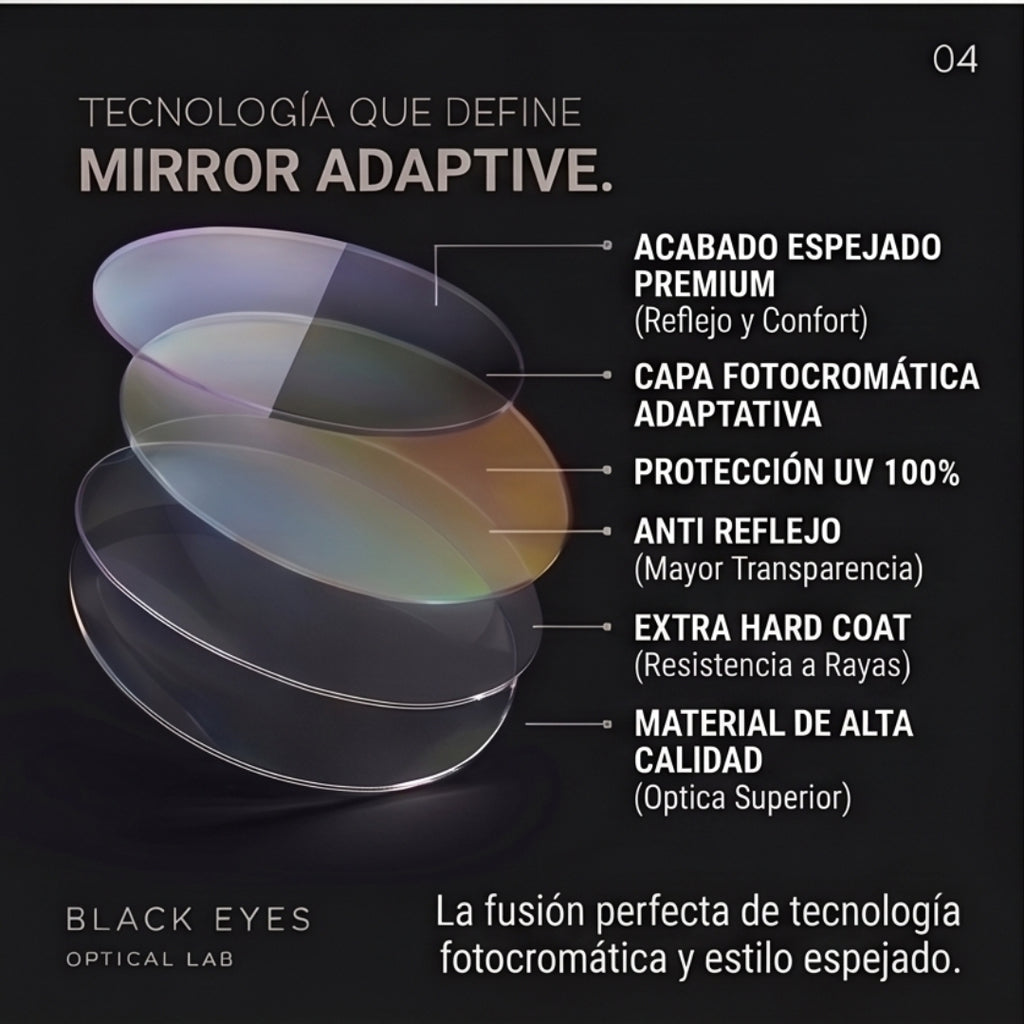 Mirror Adaptive | Fotocromático + Espejado. Dos tecnologías, una experiencia visual superior.